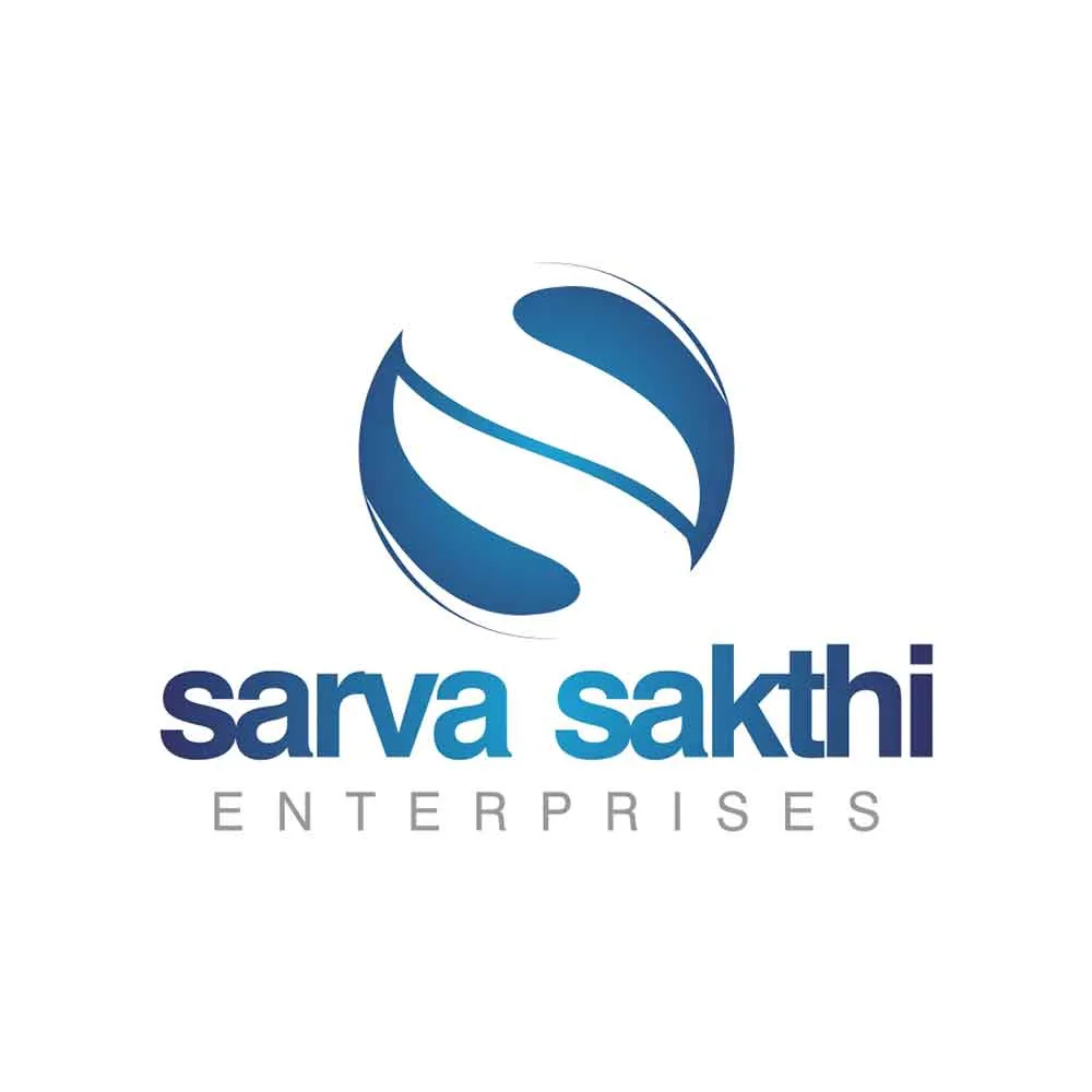 Sarva Sakthi Enterprises logo with a blue circular swirl symbol on a white background, logo design concept by iMad