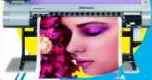 Wide-format digital inkjet printer printing a floral portrait graphic